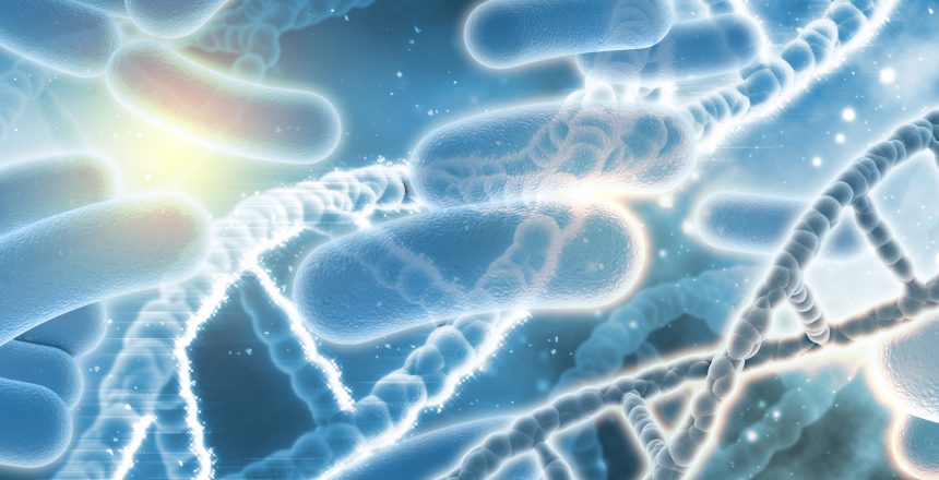 3D medical background with DNA strands and virus cells